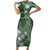 Sage Green Kuki Airani Tapakau Family Matching Short Sleeve Bodycon Dress and Hawaiian Shirt Tribal Anchor Mix Tiare LT7 Mom's Dress Sage Green - Polynesian Pride