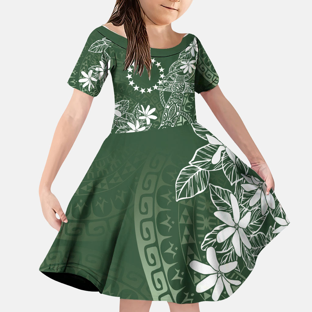 Sage Green Kuki Airani Tapakau Family Matching Tank Maxi Dress and Hawaiian Shirt Tribal Anchor Mix Tiare LT7 Daughter's Dress Sage Green - Polynesian Pride