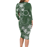 Sage Green Kuki Airani Tapakau Long Sleeve Bodycon Dress Tribal Anchor Mix Tiare LT7 - Polynesian Pride