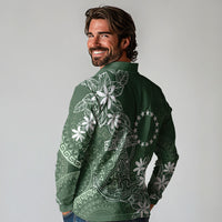 Sage Green Kuki Airani Tapakau Long Sleeve Polo Shirt Tribal Anchor Mix Tiare LT7 - Polynesian Pride