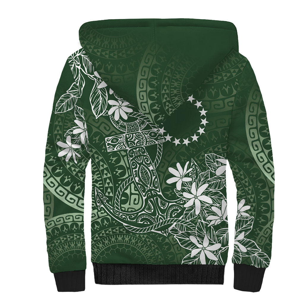 Sage Green Kuki Airani Tapakau Sherpa Hoodie Tribal Anchor Mix Tiare LT7 - Polynesian Pride