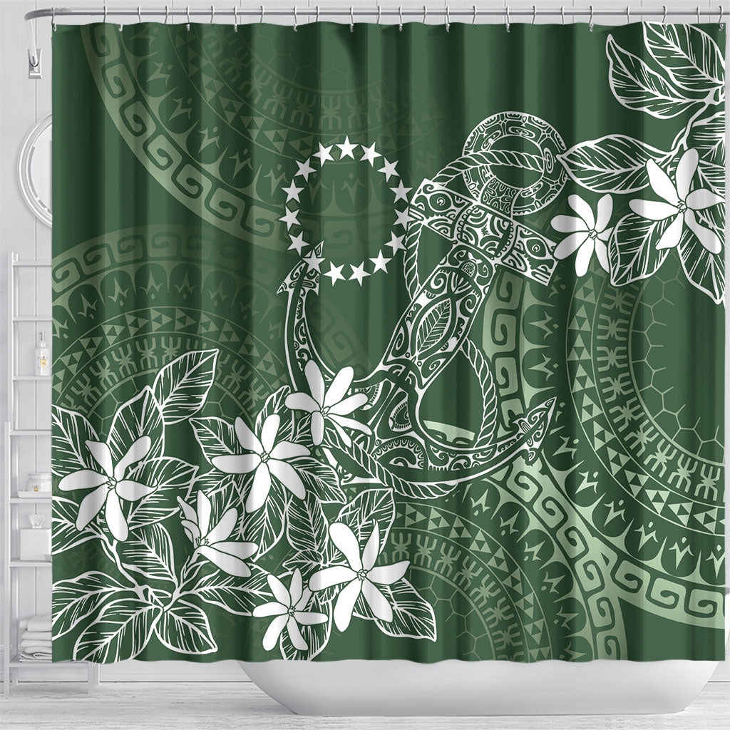 Sage Green Kuki Airani Tapakau Shower Curtain Tribal Anchor Mix Tiare LT7 - Polynesian Pride