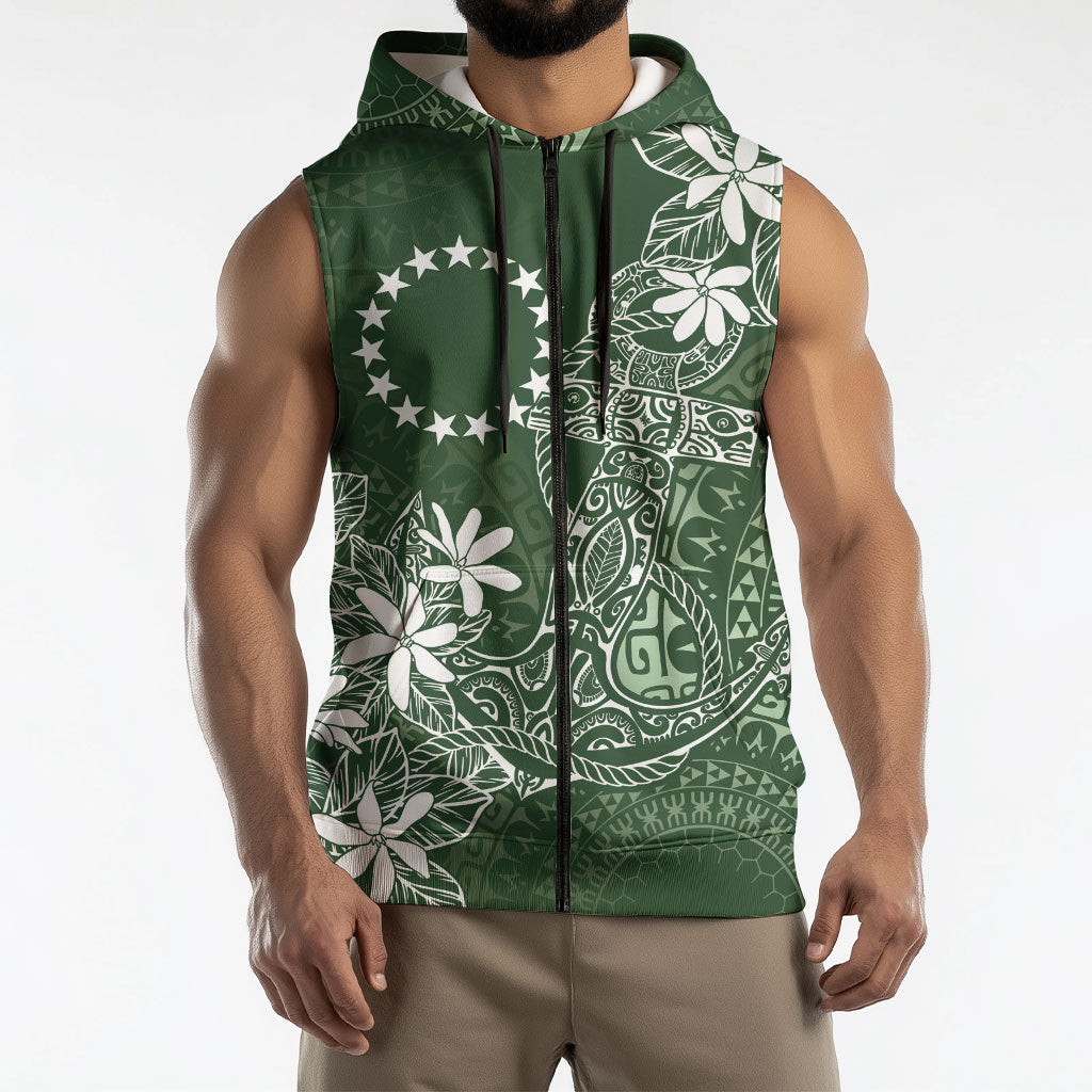 Sage Green Kuki Airani Tapakau Sleeveless Zip Hoodie Tribal Anchor Mix Tiare LT7 - Polynesian Pride