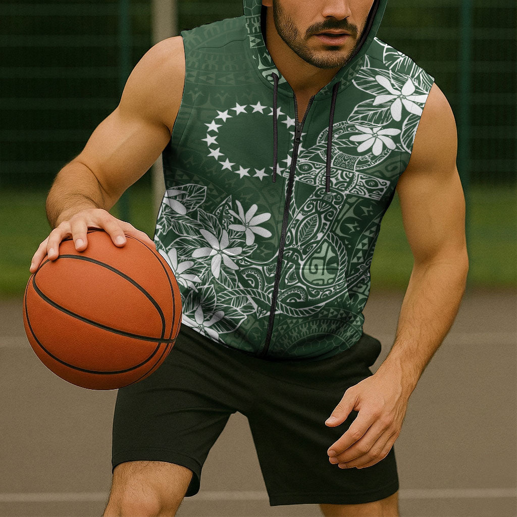 Sage Green Kuki Airani Tapakau Sleeveless Zip Hoodie Tribal Anchor Mix Tiare LT7 - Polynesian Pride