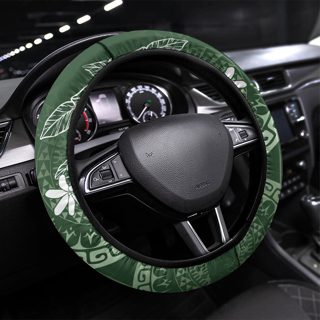 Sage Green Kuki Airani Tapakau Steering Wheel Cover Tribal Anchor Mix Tiare LT7 Universal Fit Sage Green - Polynesian Pride