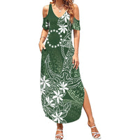Sage Green Kuki Airani Tapakau Summer Maxi Dress Tribal Anchor Mix Tiare LT7 Women Sage Green - Polynesian Pride