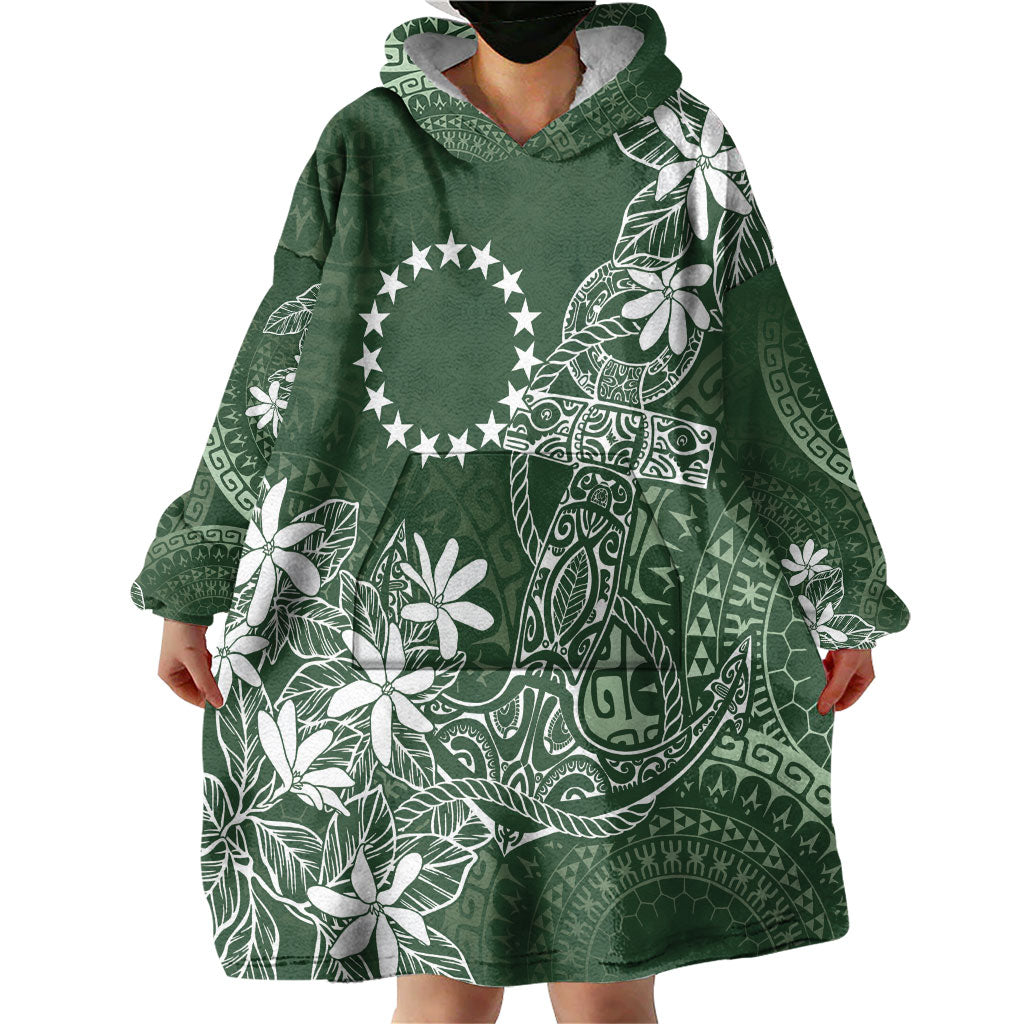 Sage Green Kuki Airani Tapakau Wearable Blanket Hoodie Tribal Anchor Mix Tiare LT7 - Polynesian Pride