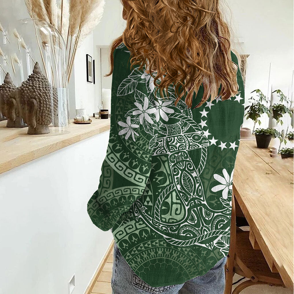 Sage Green Kuki Airani Tapakau Women Casual Shirt Tribal Anchor Mix Tiare LT7 - Polynesian Pride