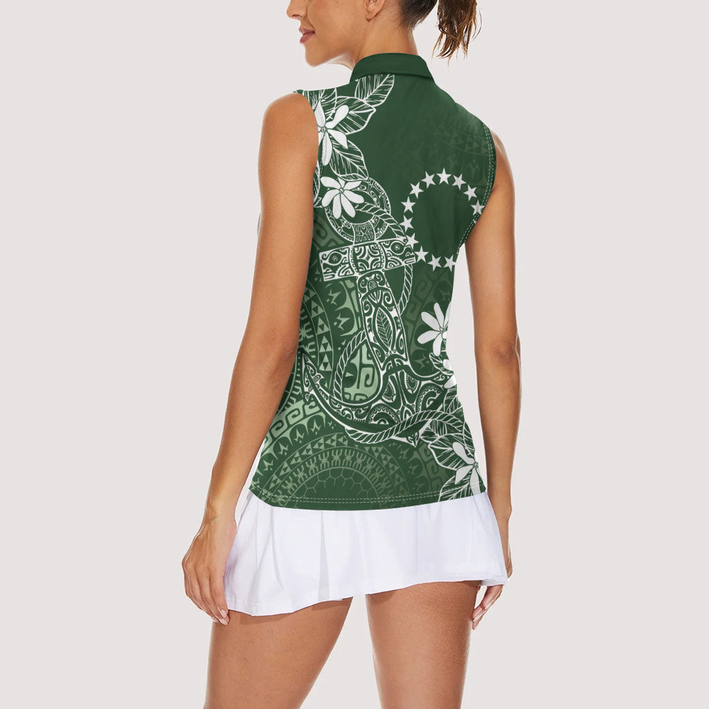 Sage Green Kuki Airani Tapakau Women Sleeveless Polo Shirt Tribal Anchor Mix Tiare LT7 - Polynesian Pride