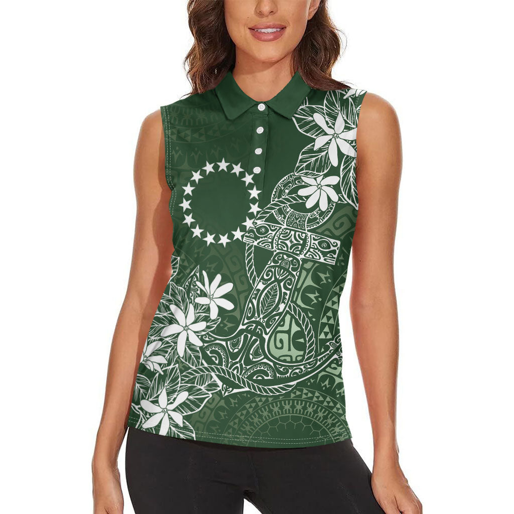 Sage Green Kuki Airani Tapakau Women Sleeveless Polo Shirt Tribal Anchor Mix Tiare LT7 - Polynesian Pride