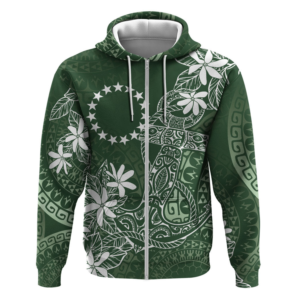 Sage Green Kuki Airani Tapakau Zip Hoodie Tribal Anchor Mix Tiare LT7 Zip Hoodie Sage Green - Polynesian Pride