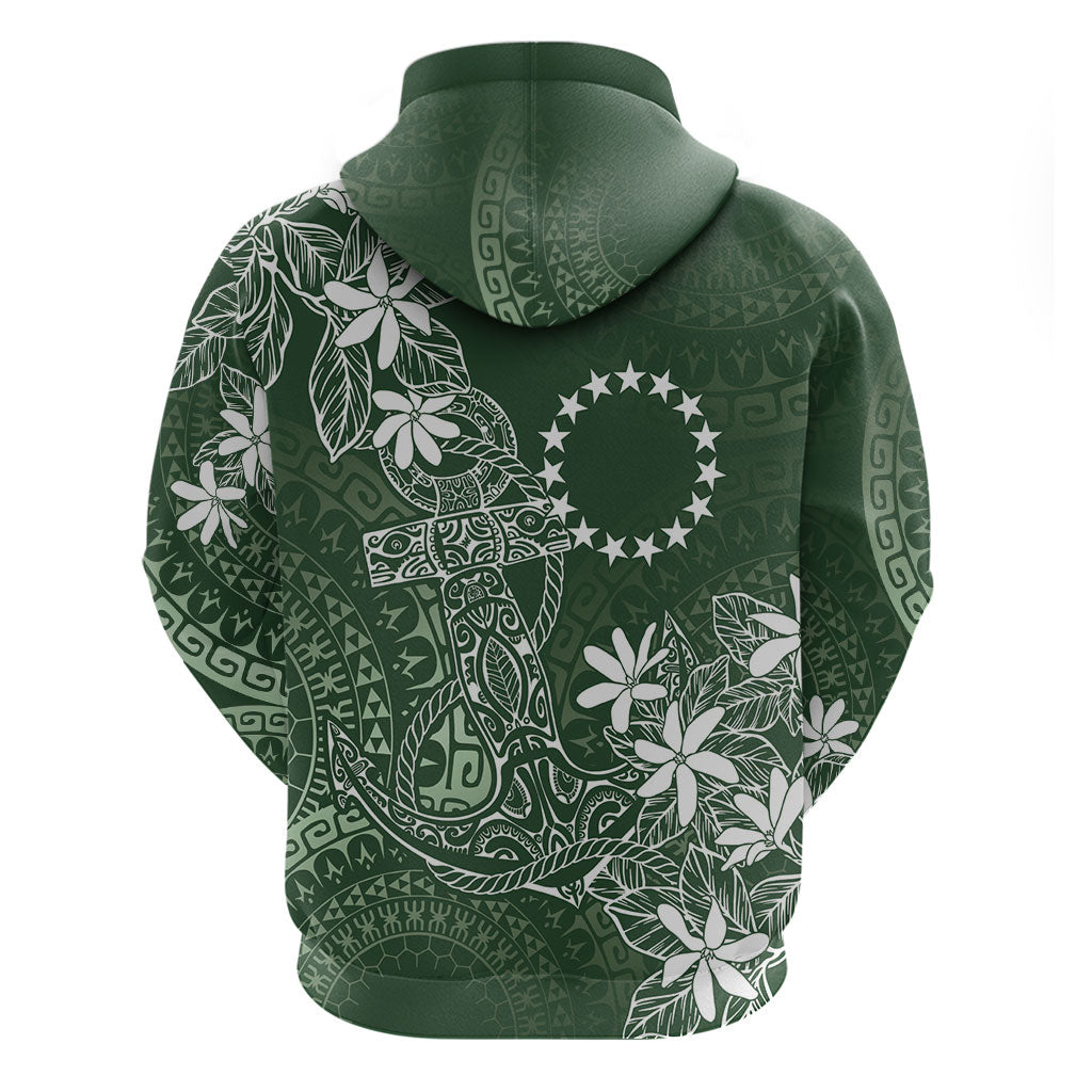Sage Green Kuki Airani Tapakau Zip Hoodie Tribal Anchor Mix Tiare LT7 - Polynesian Pride