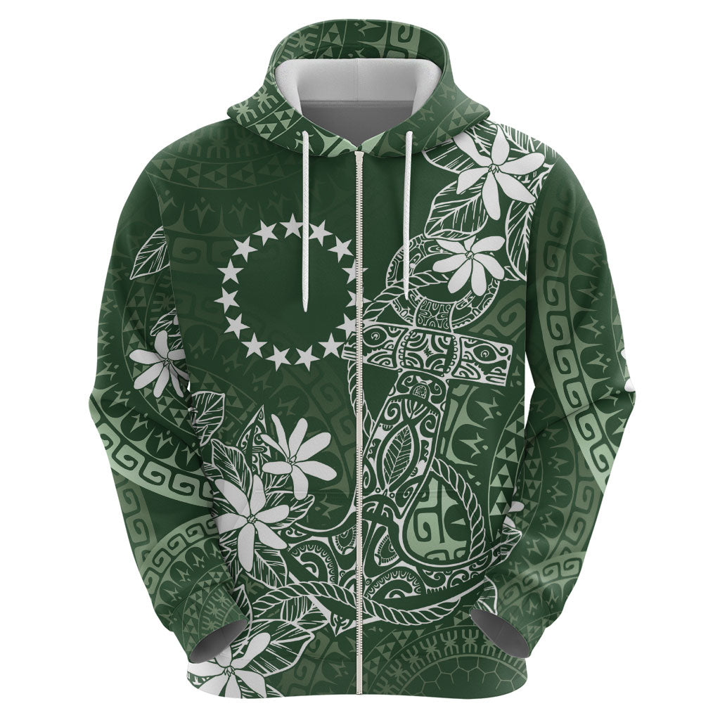 Sage Green Kuki Airani Tapakau Zip Hoodie Tribal Anchor Mix Tiare LT7 - Polynesian Pride