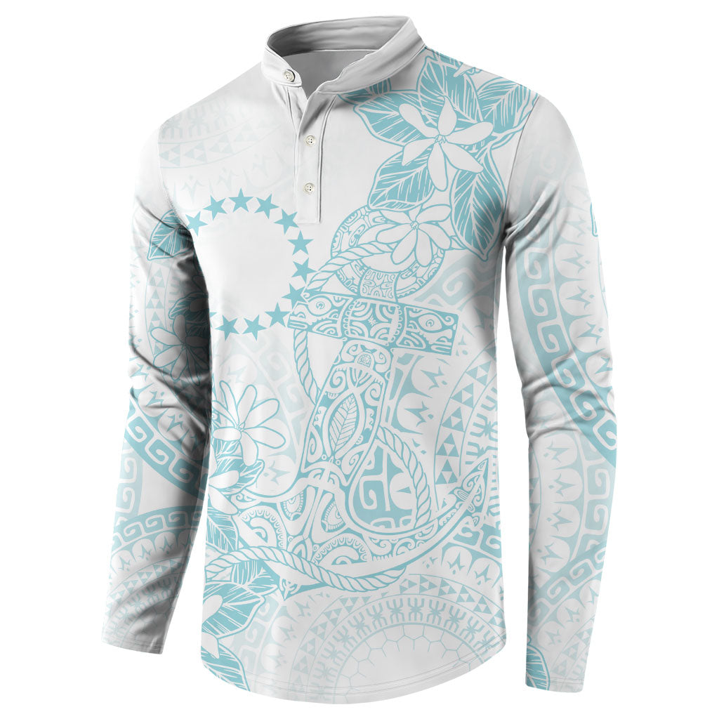 Turquoise Kuki Airani Tapakau Button Sweatshirt Tribal Anchor Mix Tiare