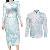 Turquoise Kuki Airani Tapakau Couples Matching Long Sleeve Bodycon Dress and Long Sleeve Button Shirt Tribal Anchor Mix Tiare LT7 Turquoise - Polynesian Pride