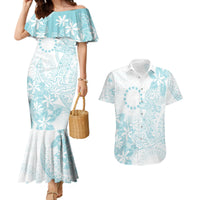 Turquoise Kuki Airani Tapakau Couples Matching Mermaid Dress and Hawaiian Shirt Tribal Anchor Mix Tiare LT7 Turquoise - Polynesian Pride