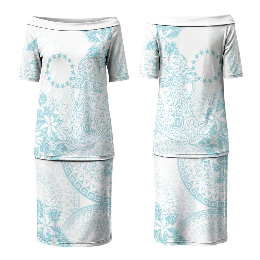 Turquoise Kuki Airani Tapakau Couples Matching Puletasi and Long Sleeve Button Shirt Tribal Anchor Mix Tiare LT7 - Polynesian Pride