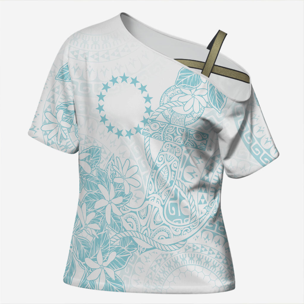 Turquoise Kuki Airani Tapakau Cross Shoulder Shirt Tribal Anchor Mix Tiare LT7 Female Turquoise - Polynesian Pride