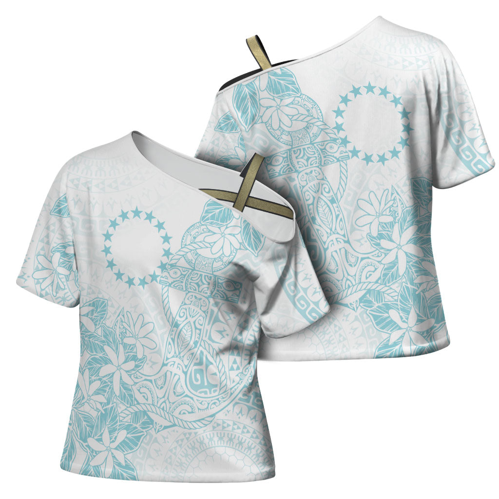 Turquoise Kuki Airani Tapakau Cross Shoulder Shirt Tribal Anchor Mix Tiare LT7 - Polynesian Pride