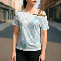 Turquoise Kuki Airani Tapakau Cross Shoulder Shirt Tribal Anchor Mix Tiare LT7 - Polynesian Pride
