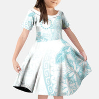 Turquoise Kuki Airani Tapakau Family Matching Long Sleeve Bodycon Dress and Hawaiian Shirt Tribal Anchor Mix Tiare LT7 Daughter's Dress Turquoise - Polynesian Pride