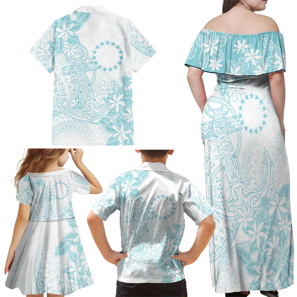 Turquoise Kuki Airani Tapakau Family Matching Off Shoulder Maxi Dress and Hawaiian Shirt Tribal Anchor Mix Tiare LT7 - Polynesian Pride