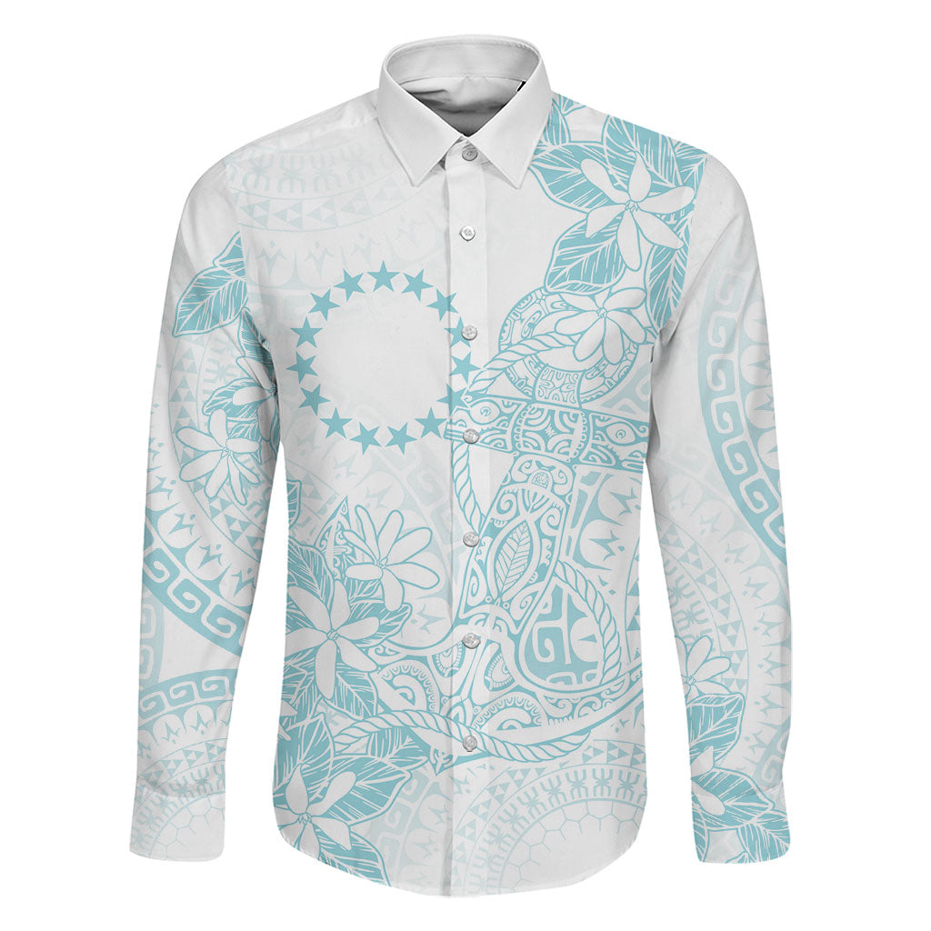 Turquoise Kuki Airani Tapakau Family Matching Off Shoulder Maxi Dress and Hawaiian Shirt Tribal Anchor Mix Tiare LT7 Dad's Shirt - Long Sleeve Turquoise - Polynesian Pride