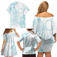 Turquoise Kuki Airani Tapakau Family Matching Off Shoulder Short Dress and Hawaiian Shirt Tribal Anchor Mix Tiare LT7 - Polynesian Pride