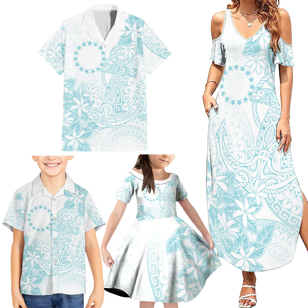 Turquoise Kuki Airani Tapakau Family Matching Summer Maxi Dress and Hawaiian Shirt Tribal Anchor Mix Tiare LT7 - Polynesian Pride