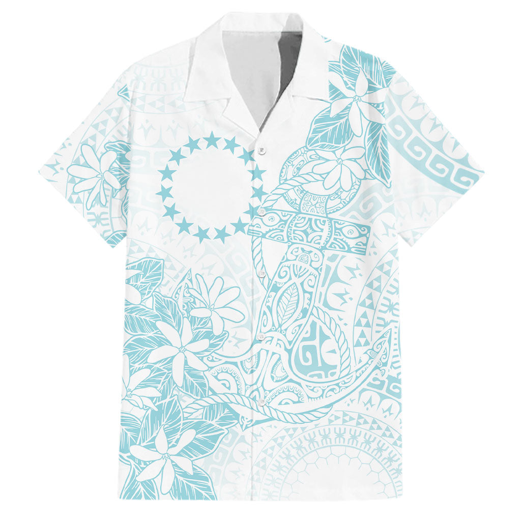 Turquoise Kuki Airani Tapakau Family Matching Summer Maxi Dress and Hawaiian Shirt Tribal Anchor Mix Tiare LT7 Dad's Shirt - Short Sleeve Turquoise - Polynesian Pride