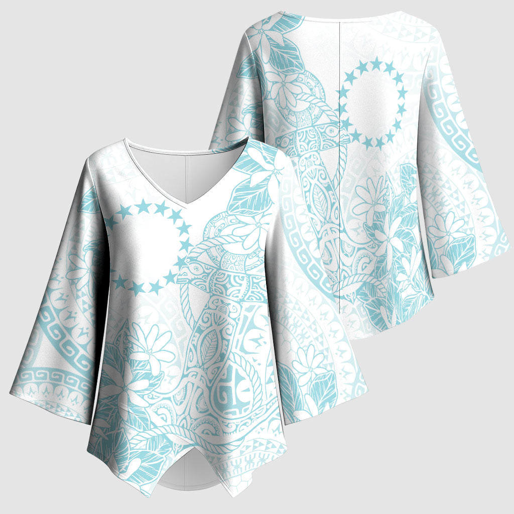 Turquoise Kuki Airani Tapakau Kimono Sleeve Blouse Tribal Anchor Mix Tiare