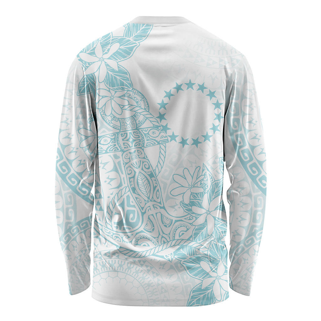 Turquoise Kuki Airani Tapakau Long Sleeve Shirt Tribal Anchor Mix Tiare