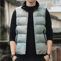 Turquoise Kuki Airani Tapakau Sleeveless Puffer Jacket Tribal Anchor Mix Tiare