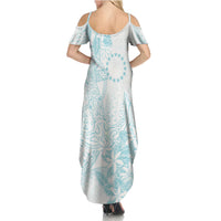 Turquoise Kuki Airani Tapakau Summer Maxi Dress Tribal Anchor Mix Tiare LT7 - Polynesian Pride