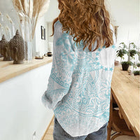 Turquoise Kuki Airani Tapakau Women Casual Shirt Tribal Anchor Mix Tiare LT7 - Polynesian Pride