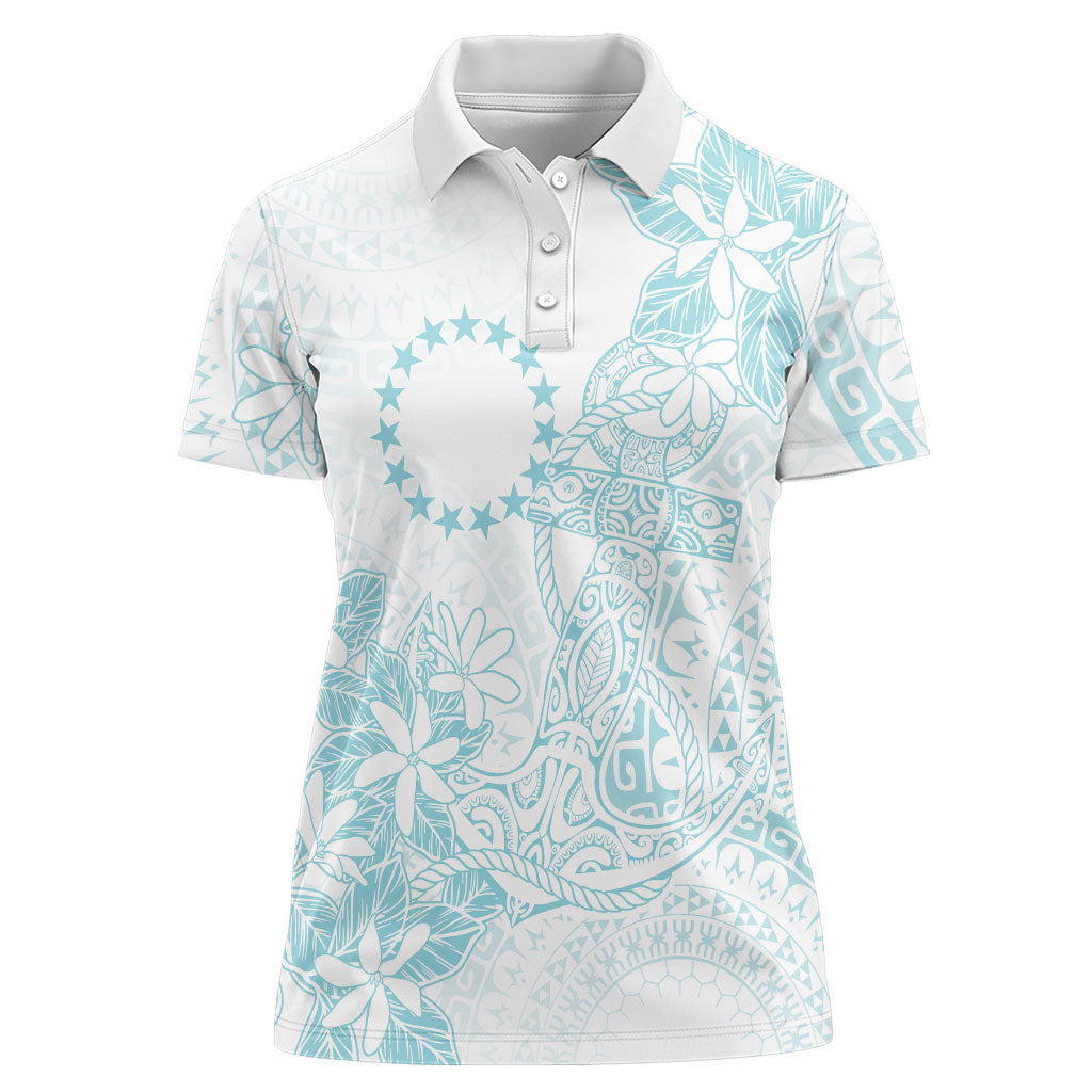 Turquoise Kuki Airani Tapakau Women Polo Shirt Tribal Anchor Mix Tiare LT7 Female Turquoise - Polynesian Pride