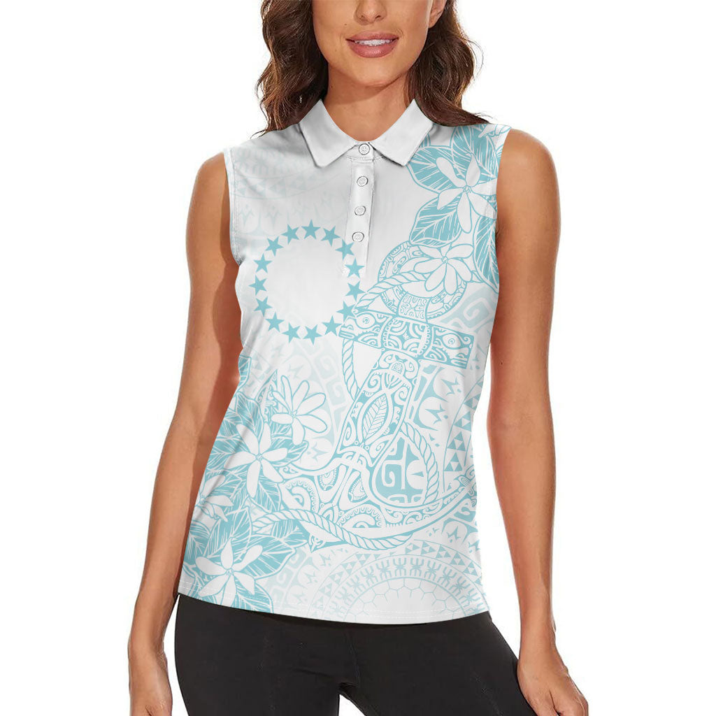 Turquoise Kuki Airani Tapakau Women Sleeveless Polo Shirt Tribal Anchor Mix Tiare LT7 - Polynesian Pride