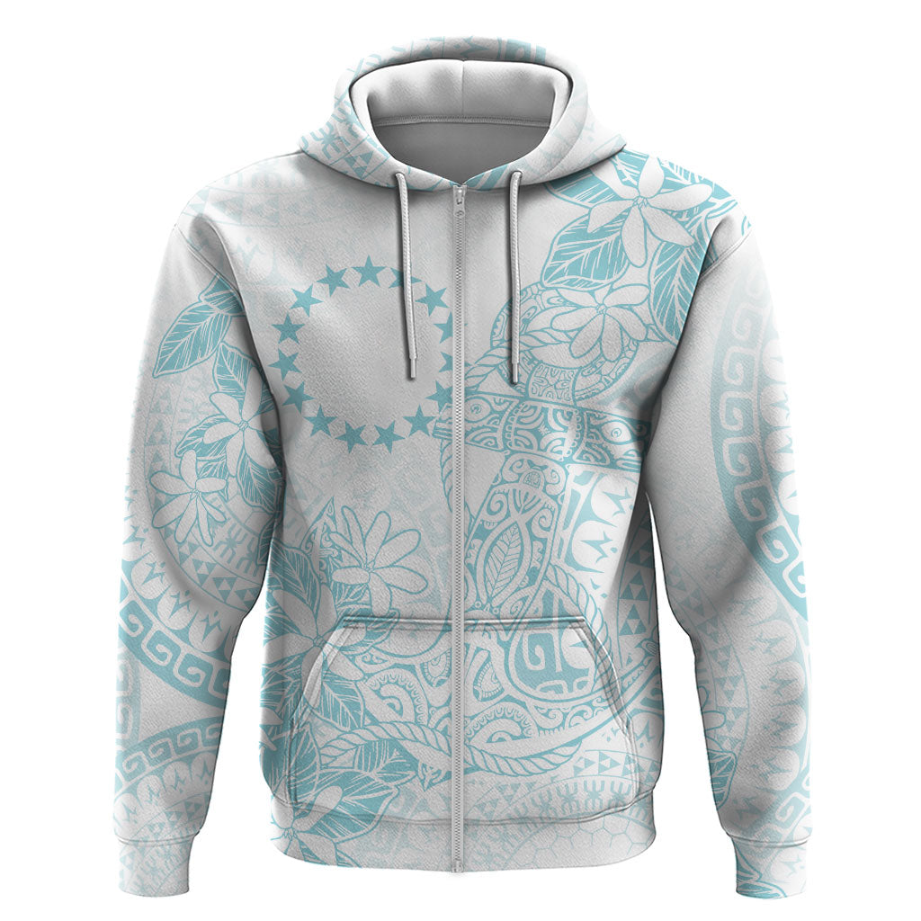 Turquoise Kuki Airani Tapakau Zip Hoodie Tribal Anchor Mix Tiare LT7 Zip Hoodie Turquoise - Polynesian Pride