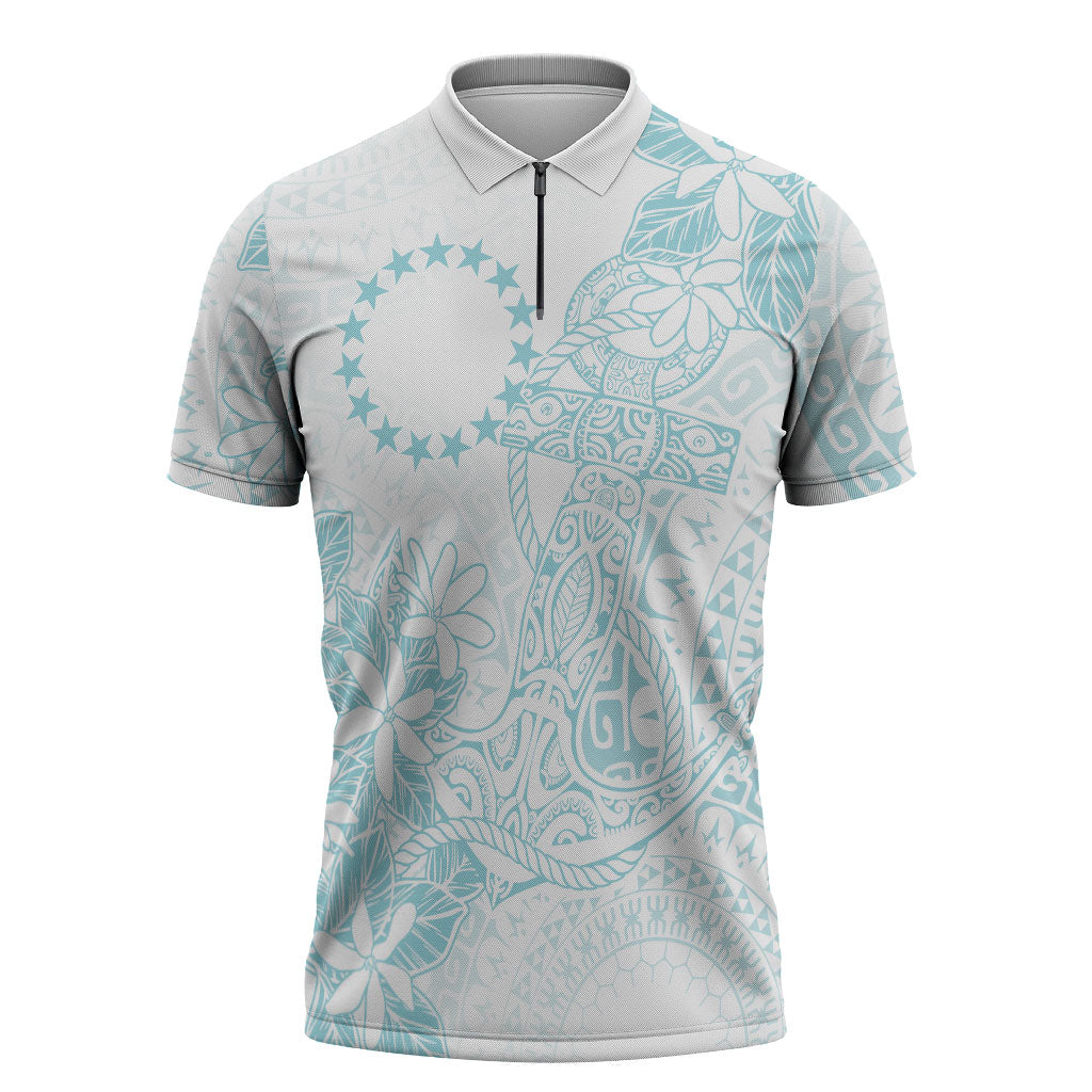 Turquoise Kuki Airani Tapakau Zipper Polo Shirt Tribal Anchor Mix Tiare