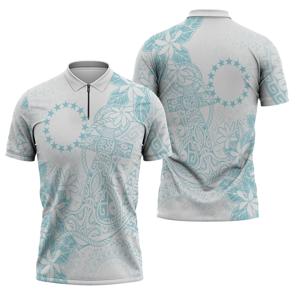 Turquoise Kuki Airani Tapakau Zipper Polo Shirt Tribal Anchor Mix Tiare LT7 - Polynesian Pride
