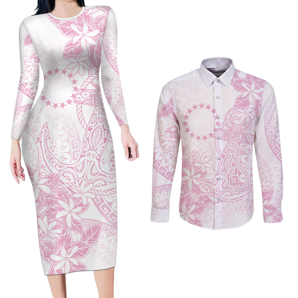 Candy Pink Kuki Airani Tapakau Couples Matching Long Sleeve Bodycon Dress and Long Sleeve Button Shirt Tribal Anchor Mix Tiare LT7 Candy Pink - Polynesian Pride