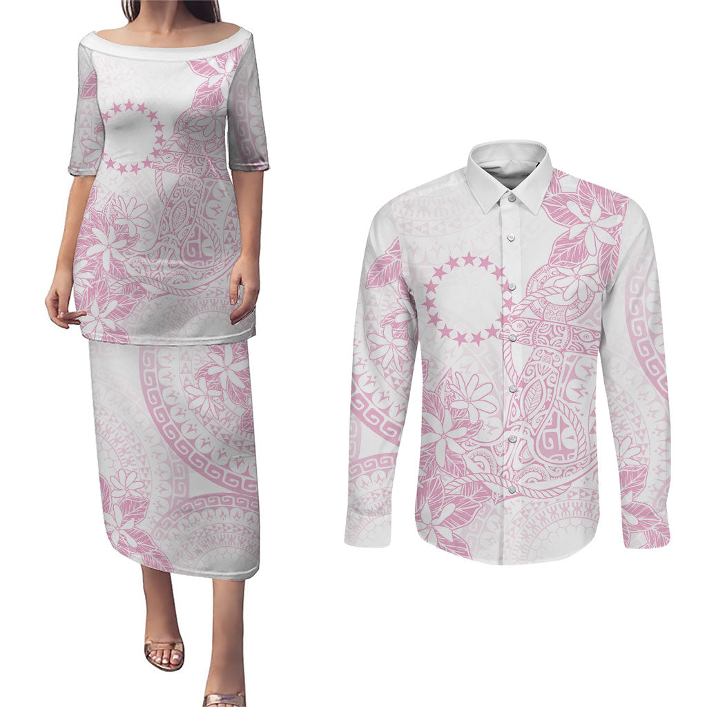 Candy Pink Kuki Airani Tapakau Couples Matching Puletasi and Long Sleeve Button Shirt Tribal Anchor Mix Tiare LT7 Candy Pink - Polynesian Pride