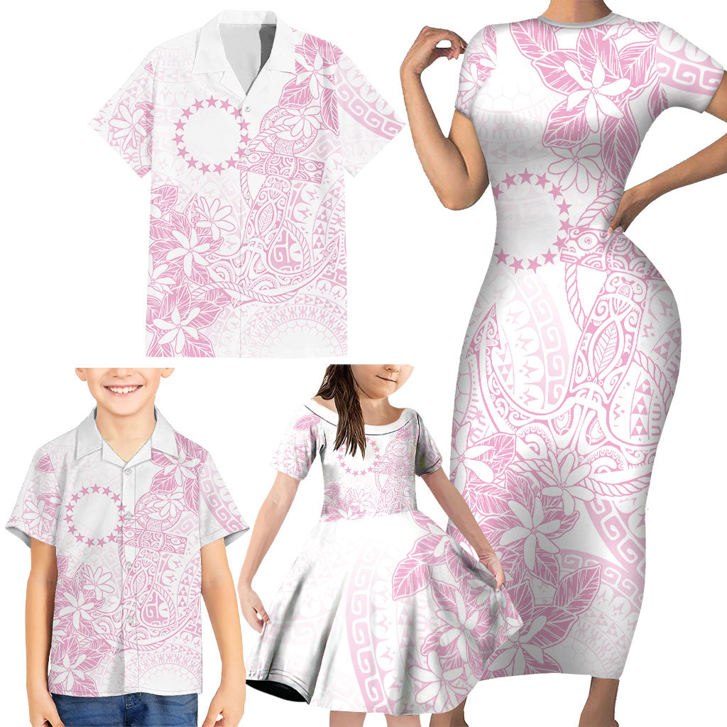 Candy Pink Kuki Airani Tapakau Family Matching Short Sleeve Bodycon Dress and Hawaiian Shirt Tribal Anchor Mix Tiare LT7 - Polynesian Pride