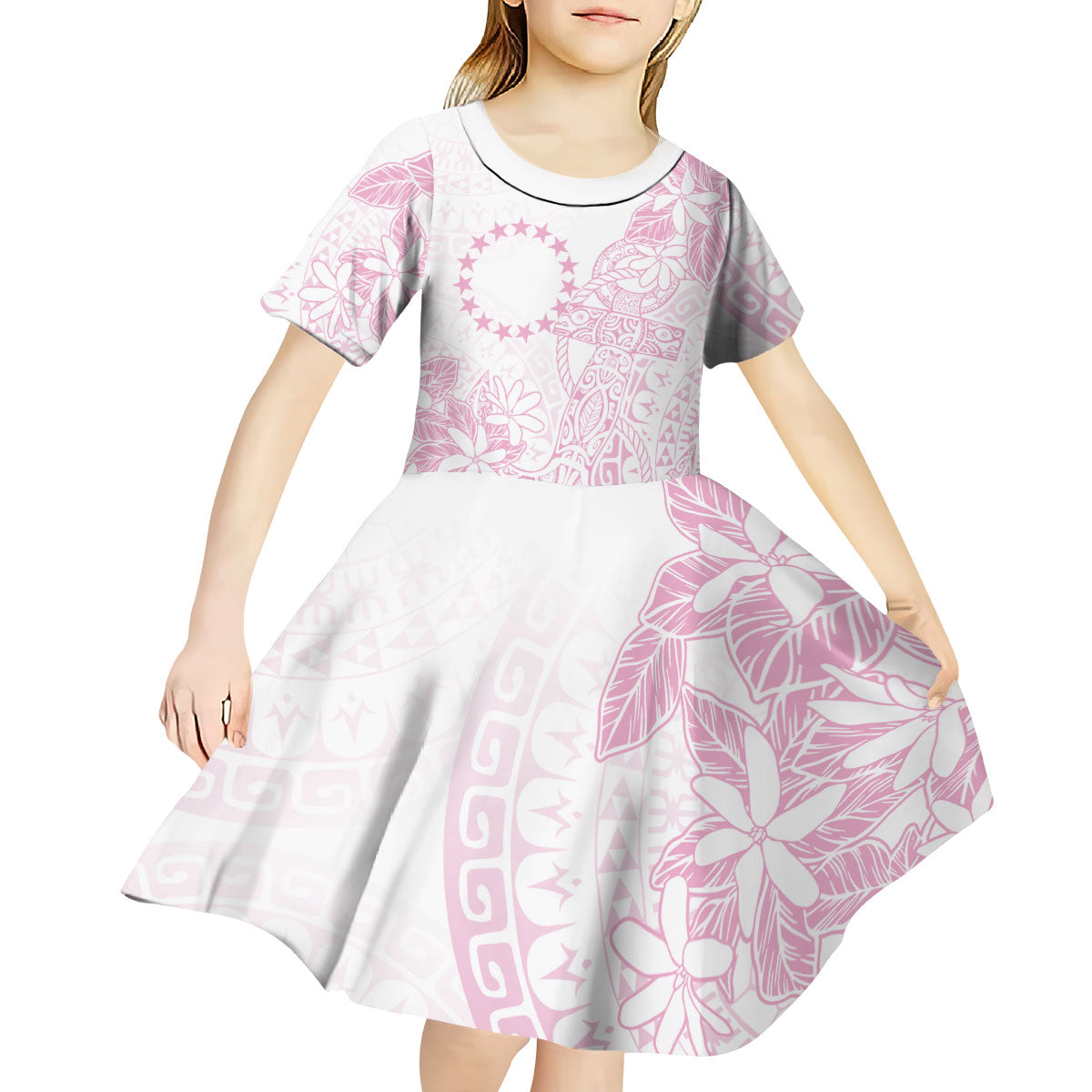 Candy Pink Kuki Airani Tapakau Kid Short Sleeve Dress Tribal Anchor Mix Tiare LT7 - Polynesian Pride