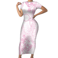 Candy Pink Kuki Airani Tapakau Short Sleeve Bodycon Dress Tribal Anchor Mix Tiare LT7 Long Dress Candy Pink - Polynesian Pride