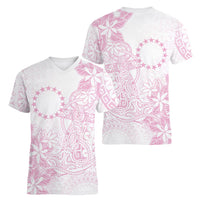 Candy Pink Kuki Airani Tapakau Women V-Neck T-Shirt Tribal Anchor Mix Tiare LT7 - Polynesian Pride