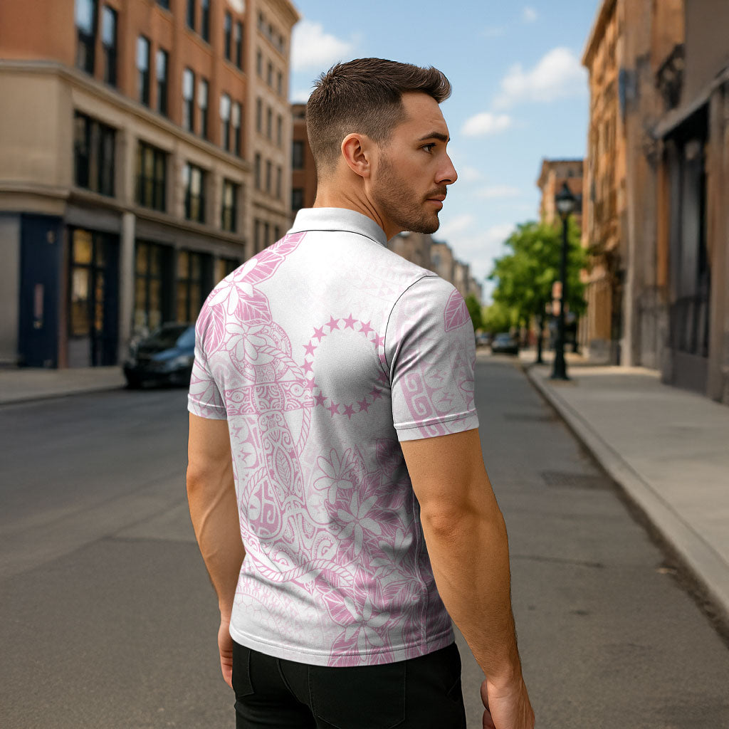 Candy Pink Kuki Airani Tapakau Zipper Polo Shirt Tribal Anchor Mix Tiare LT7 - Polynesian Pride