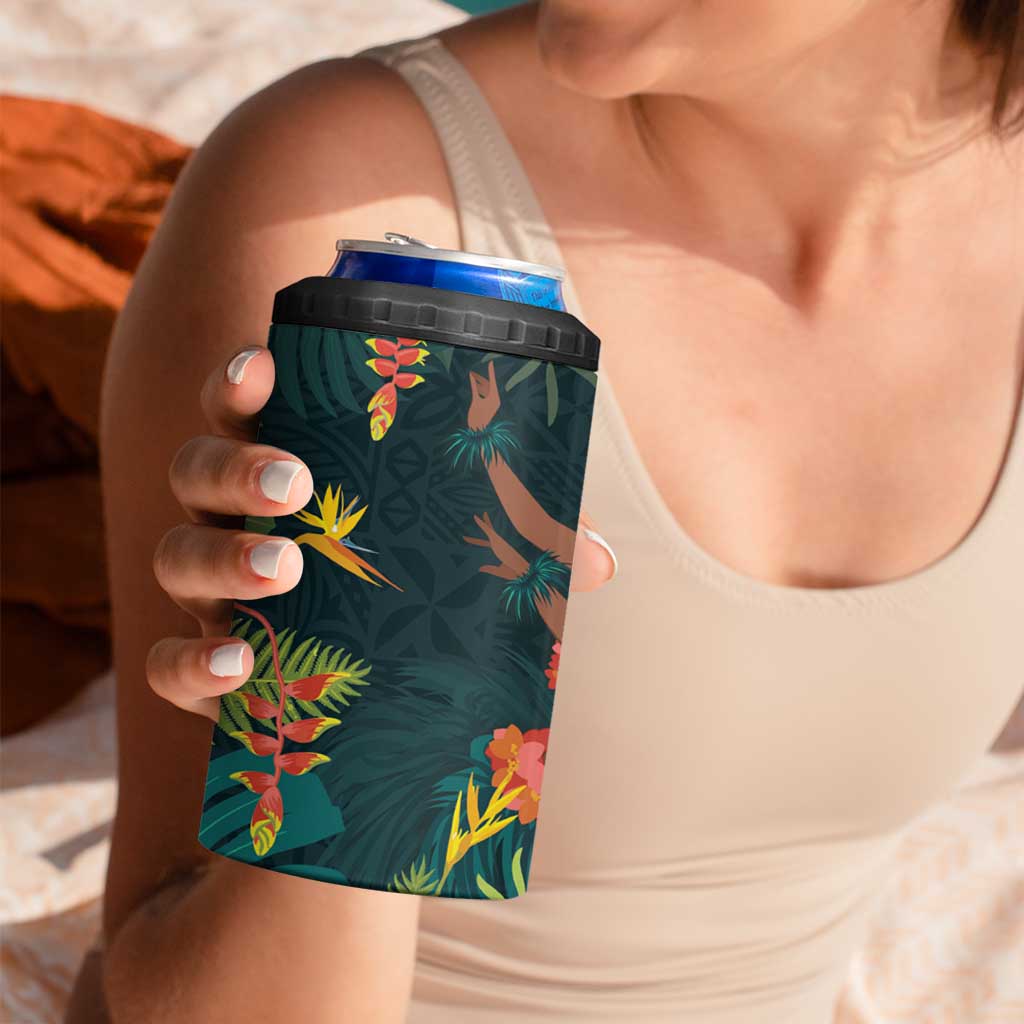 Hawaii Hula Girl Vintage 4 in 1 Can Cooler Tumbler Tropical Forest