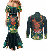Hawaii Hula Girl Vintage Couples Matching Mermaid Dress and Long Sleeve Button Shirt Tropical Forest LT7 - Polynesian Pride