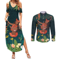 Hawaii Hula Girl Vintage Couples Matching Summer Maxi Dress and Long Sleeve Button Shirt Tropical Forest LT7 Colorful - Polynesian Pride